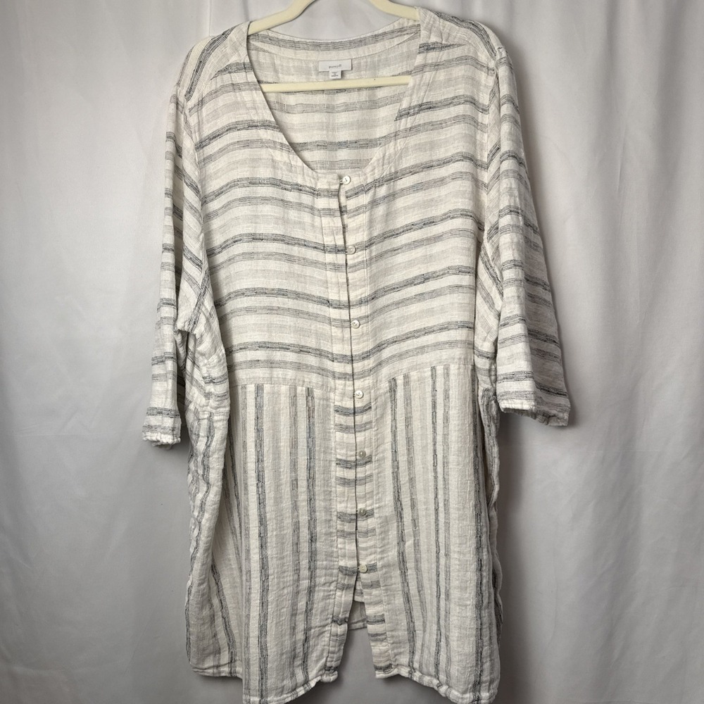 J Jill PureJill Cotton Linen Blend Tunic Top 4X White Black Stripe Lagenlook